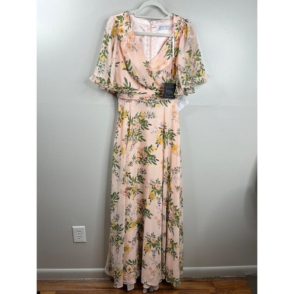 MAC DUGGAL 11320 Floral Print Chiffon A-Line Gown Maxi Dress Peach Size 4 NWT - Picture 3 of 6